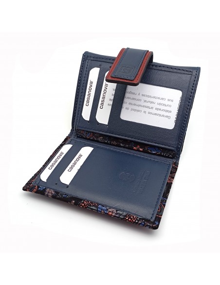 Monedero Billetero de Piel para Mujer Pequeño, GUILLERMINA azul parte interna