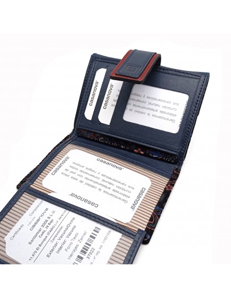 Monedero Billetero de Piel para Mujer Pequeño, GUILLERMINA azul compartimientos para tarjetas