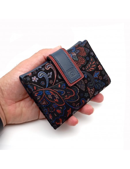 Monedero Billetero de Piel para Mujer Pequeño, GUILLERMINA azul diseño