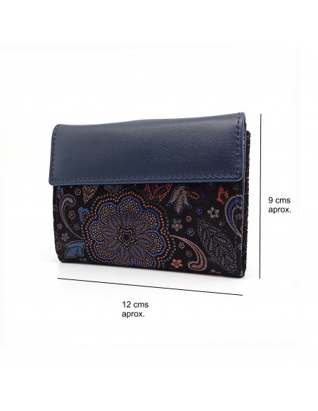Monedero Billetero de Piel para Mujer Pequeño, GUILLERMINA azul medidas
