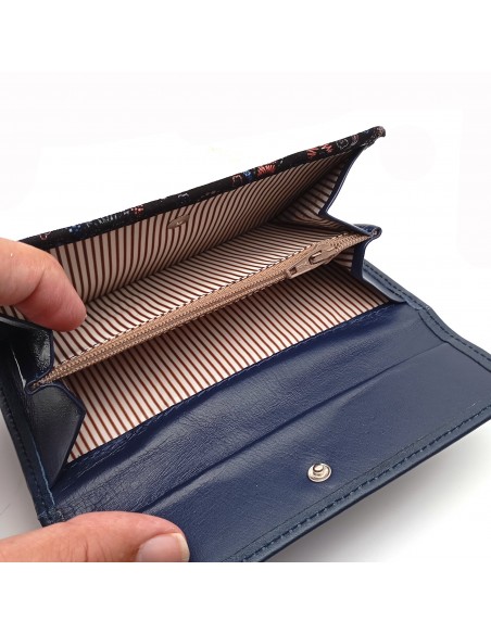 Monedero Billetero de Piel para Mujer Pequeño, GUILLERMINA azul compartimiento para monedas