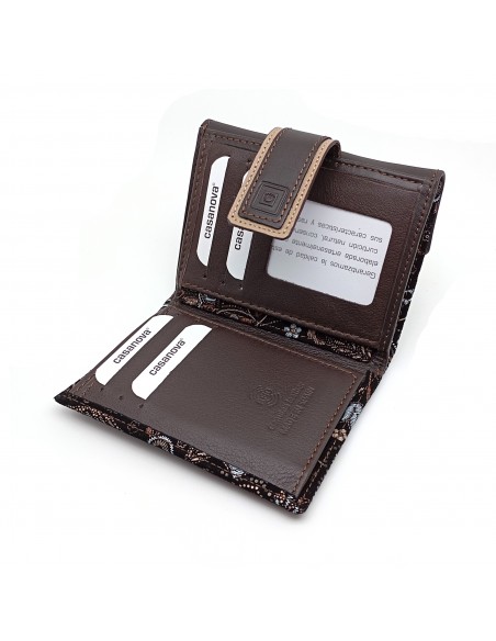 Monedero Billetero de Piel para Mujer Pequeño, GUILLERMINA marrón compartimiento para tarjetas