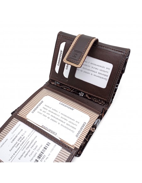 Monedero Billetero de Piel para Mujer Pequeño, GUILLERMINA marrón parte interna