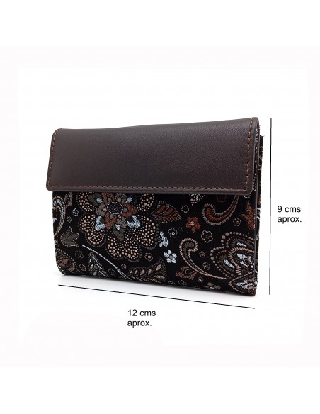 Monedero Billetero de Piel para Mujer Pequeño, GUILLERMINA marrón medidas