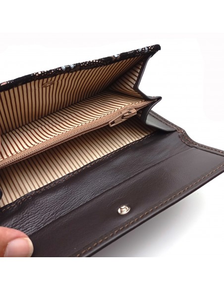 Monedero Billetero de Piel para Mujer Pequeño, GUILLERMINA marrón compartimiento para monedas