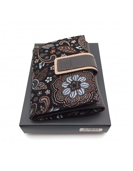 Monedero Billetero de Piel para Mujer Pequeño, GUILLERMINA marrón con caja