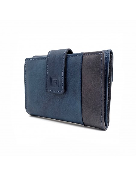 Monedero Billetero de Piel para Mujer Pequeño, BILBAO azul