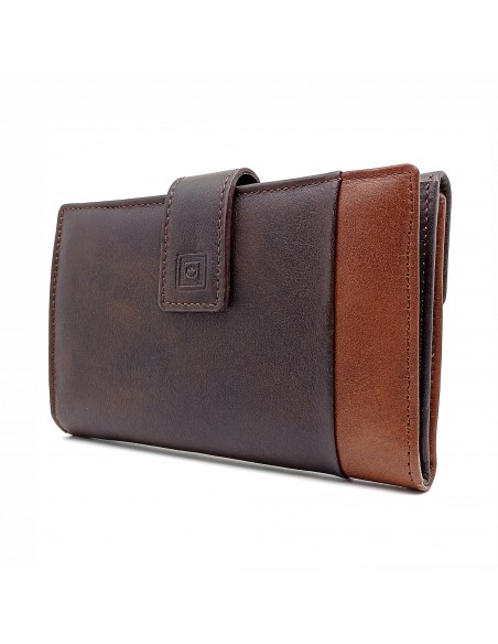 Monedero billetero de piel para mujer grande, BILBAO marron