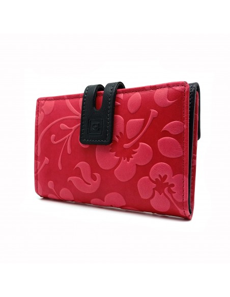 Monedero Billetera en Piel Para Mujer Tamaño Mediano, HUELVA rosa