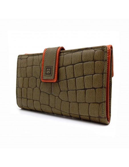 Monedero billetero de piel para mujer grande, COCO verde
