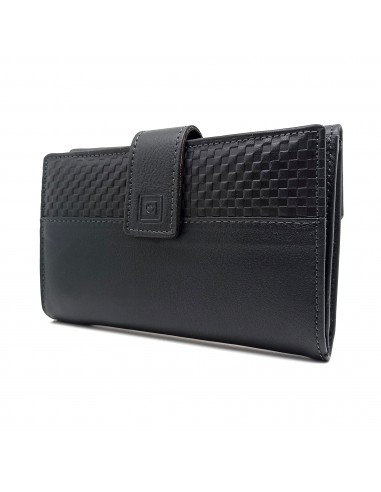 Monedero billetero de piel para mujer grande, SANTIAGO negro