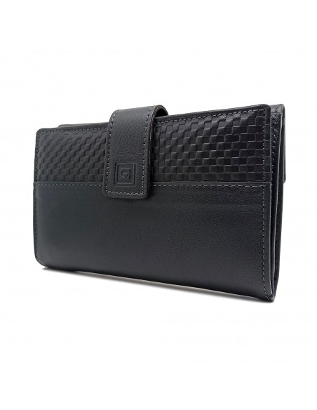 Monedero billetero de piel para mujer grande, SANTIAGO negro